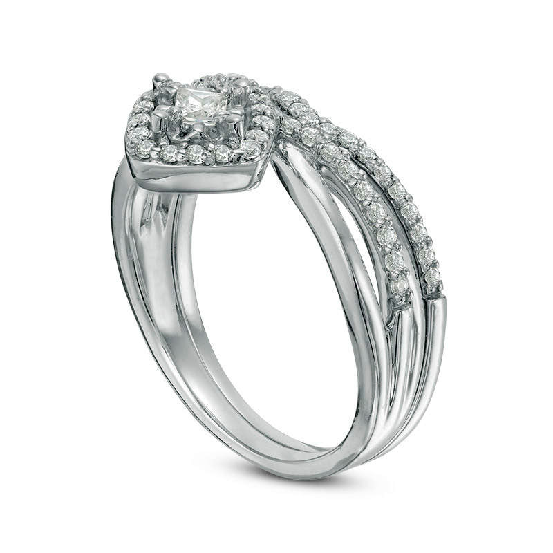 0.38 CT. T.W. Princess-Cut Natural Diamond Frame Twist Shank Bridal Engagement Ring Set in Sterling Silver