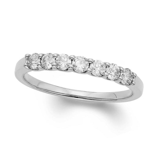 0.50 CT. T.W. Certified Natural Diamond Seven Stone Wedding Band in Solid 14K White Gold (I/I1)