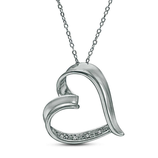 Natural Diamond Accent Tilted Heart Pendant in Sterling Silver