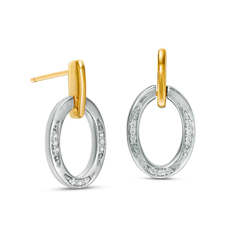 0.1 CT. T.W. Diamond Oval Drop Earrings in 10K Two-Tone Gold