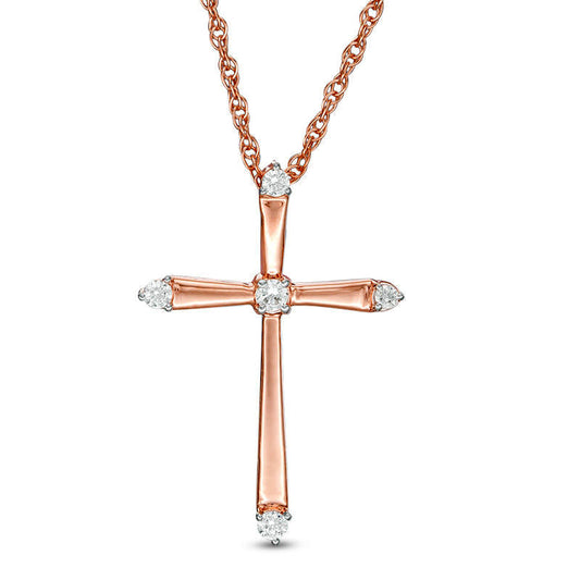 0.1 CT. T.W. Natural Diamond Cross Pendant in Sterling Silver with 14K Rose Gold Plate