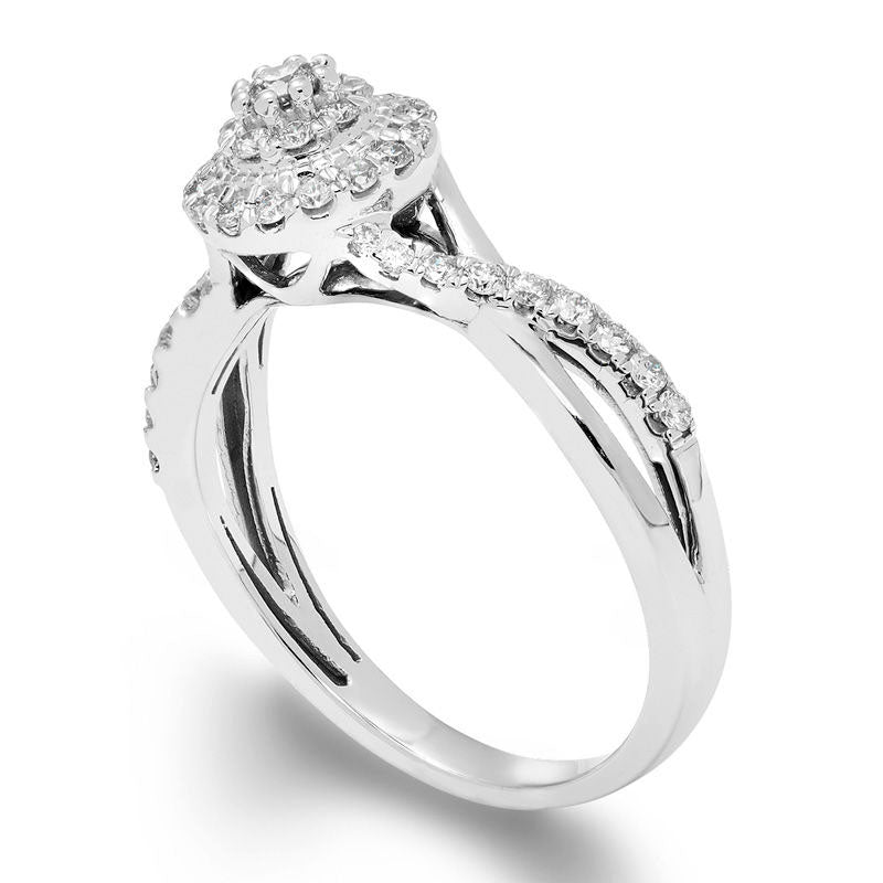 0.38 CT. T.W. Natural Diamond Double Frame Twist Bypass Engagement Ring in Solid 10K White Gold