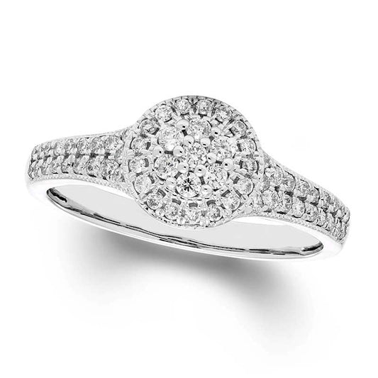 0.38 CT. T.W. Composite Natural Diamond Frame Antique Vintage-Style Engagement Ring in Solid 10K White Gold