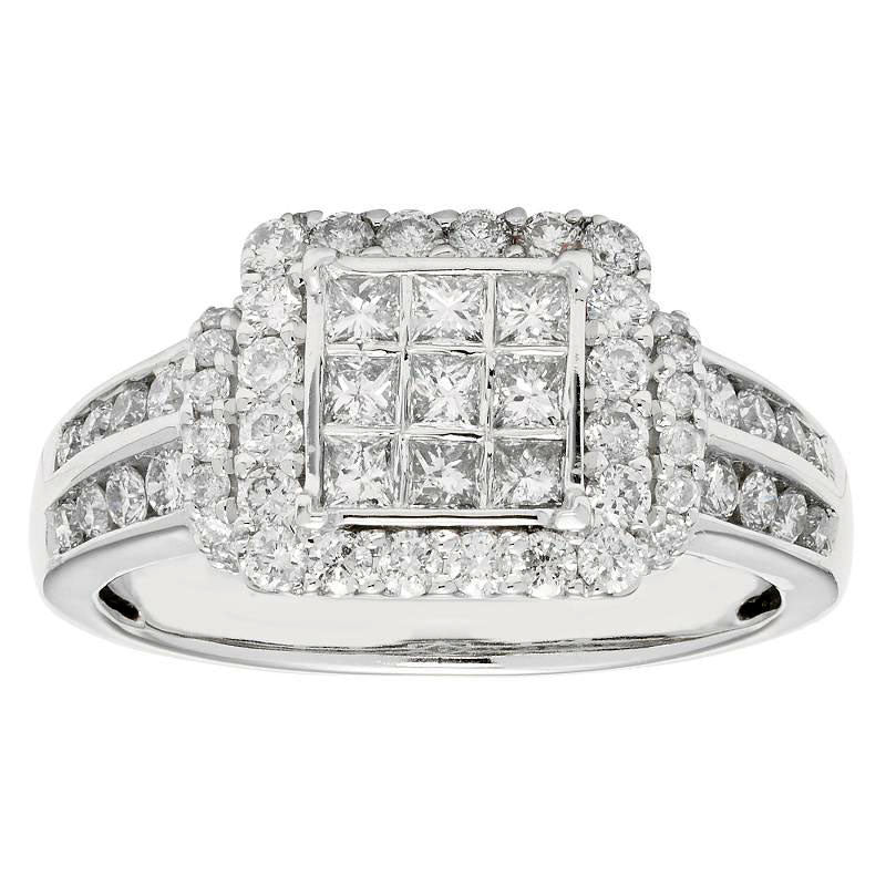 1.0 CT. T.W. Princess-Cut Composite Natural Diamond Frame Engagement Ring in Solid 10K White Gold