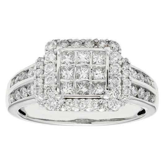 1.0 CT. T.W. Princess-Cut Composite Natural Diamond Frame Engagement Ring in Solid 10K White Gold