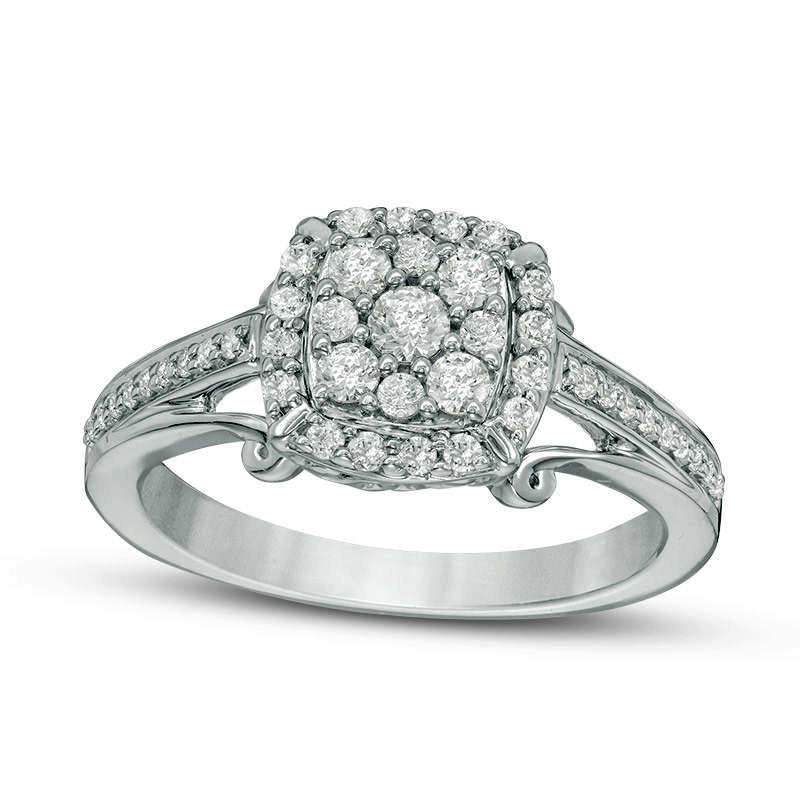 0.50 CT. T.W. Composite Natural Diamond Cushion Frame Engagement Ring in Solid 14K White Gold