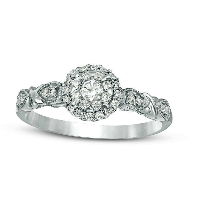 0.33 CT. T.W. Natural Diamond Double Frame Twist Antique Vintage-Style Engagement Ring in Solid 14K White Gold