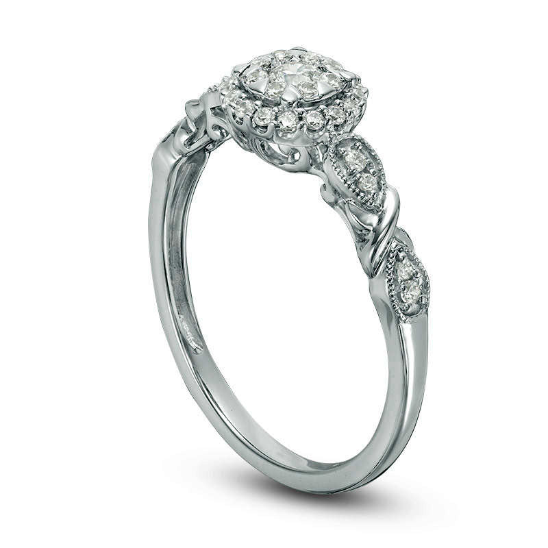 0.33 CT. T.W. Natural Diamond Double Frame Twist Antique Vintage-Style Engagement Ring in Solid 14K White Gold