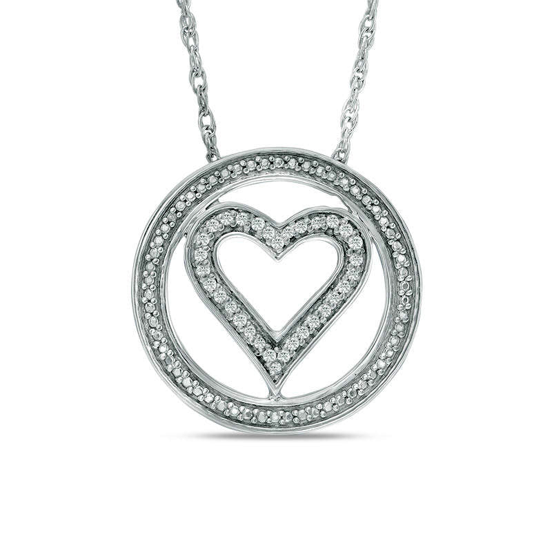 0.07 CT. T.W. Natural Diamond Heart Circle Pendant in Sterling Silver