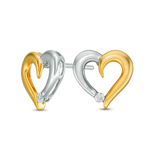 0.07 CT. T.W. Diamond Heart Stud Earrings in 14K Two-Tone Gold