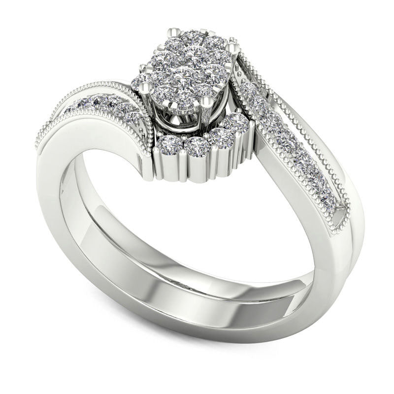 0.50 CT. T.W. Composite Natural Diamond Bypass Antique Vintage-Style Bridal Engagement Ring Set in Solid 14K White Gold