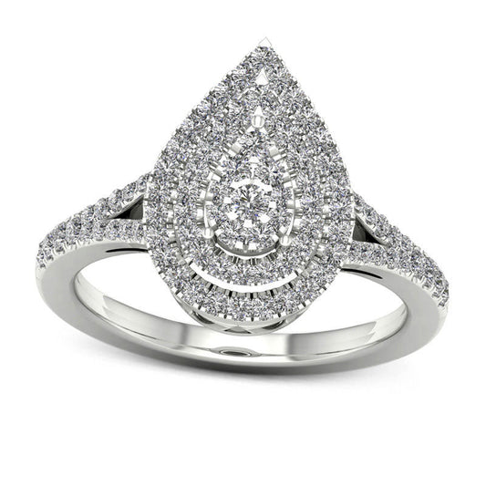 0.50 CT. T.W. Composite Natural Diamond Double Pear-Shaped Frame Engagement Ring in Solid 10K White Gold