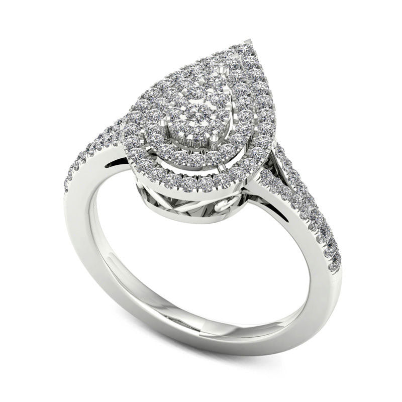 0.50 CT. T.W. Composite Natural Diamond Double Pear-Shaped Frame Engagement Ring in Solid 10K White Gold