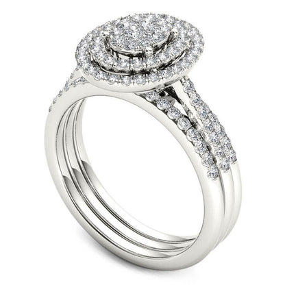 0.63 CT. T.W. Composite Natural Diamond Double Oval Frame Three Piece Bridal Engagement Ring Set in Solid 10K White Gold