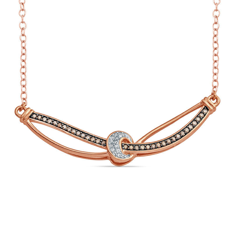 0.25 CT. T.W. Champagne and White Natural Diamond Crossover Necklace in 10K Rose Gold