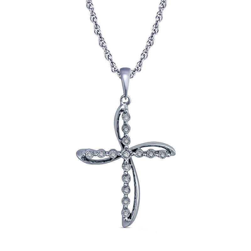 0.05 CT. T.W. Natural Diamond Layered Cross Pendant in Sterling Silver