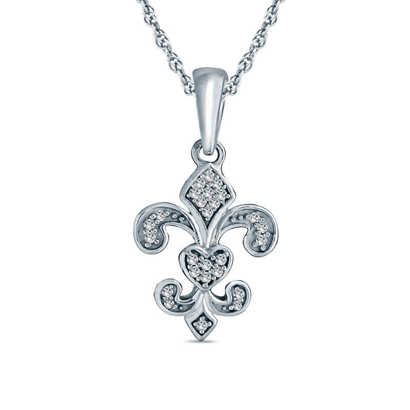 0.05 CT. T.W. Natural Diamond Fleur-De-Lis Pendant in Sterling Silver