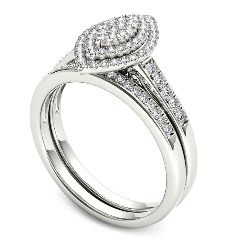 0.33 CT. T.W. Composite Natural Diamond Double Marquise Frame Bridal Engagement Ring Set in Solid 10K White Gold