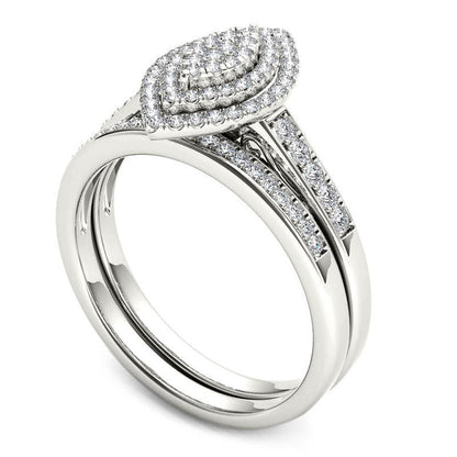0.33 CT. T.W. Composite Natural Diamond Double Marquise Frame Bridal Engagement Ring Set in Solid 10K White Gold