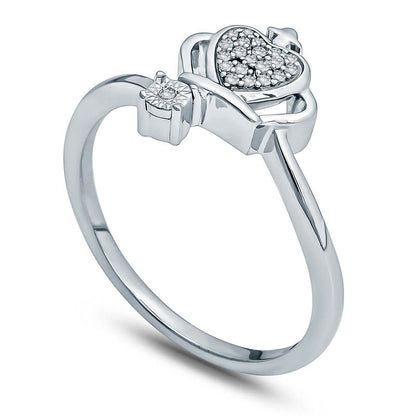 0.05 CT. T.W. Natural Diamond Heart Crown Bypass Ring in Sterling Silver
