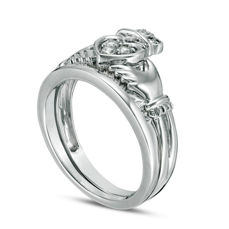 0.10 CT. T.W. Composite Natural Diamond Claddagh Bridal Engagement Ring Set in Solid 10K White Gold