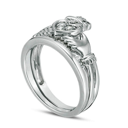0.10 CT. T.W. Composite Natural Diamond Claddagh Bridal Engagement Ring Set in Solid 10K White Gold