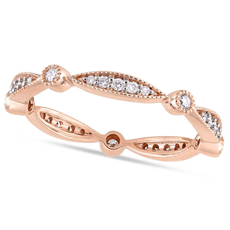 0.25 CT. T.W. Natural Diamond Alternating Antique Vintage-Style Eternity Wedding Band in Solid 10K Rose Gold