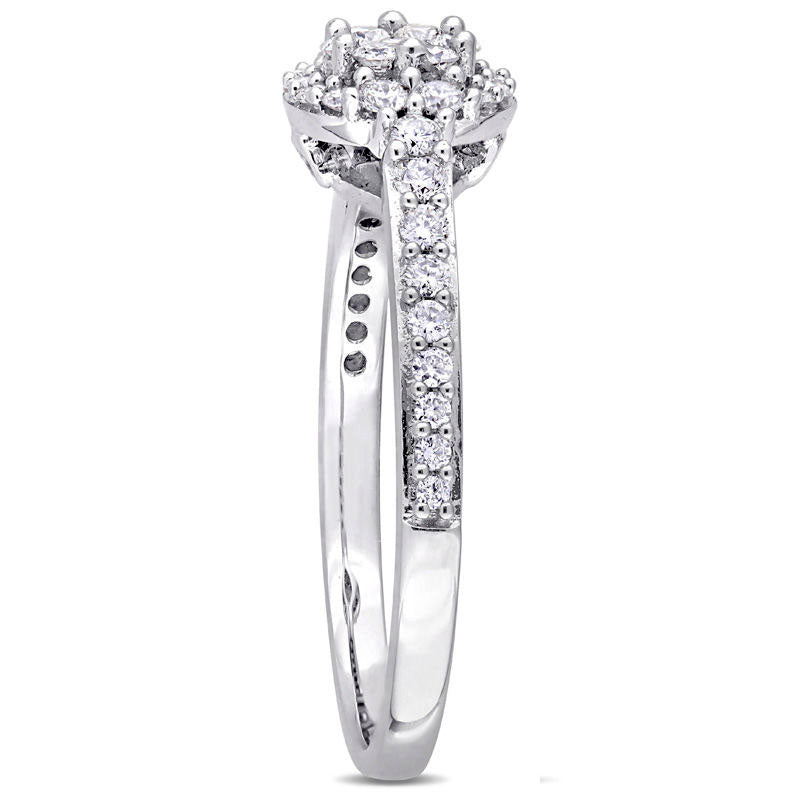 0.50 CT. T.W. Composite Natural Diamond Frame Tri-Sides Engagement Ring in Solid 14K White Gold