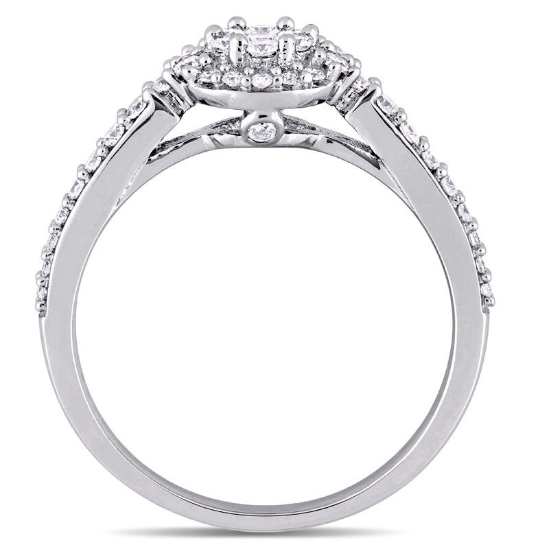 0.50 CT. T.W. Composite Natural Diamond Frame Tri-Sides Engagement Ring in Solid 14K White Gold