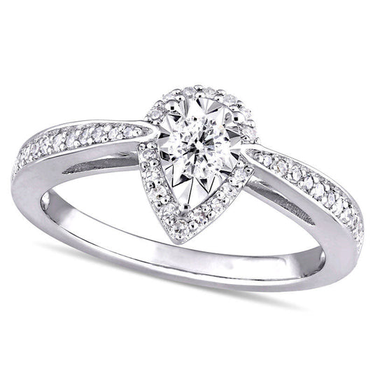 0.33 CT. T.W. Natural Diamond Pear-Shaped Frame Engagement Ring in Sterling Silver