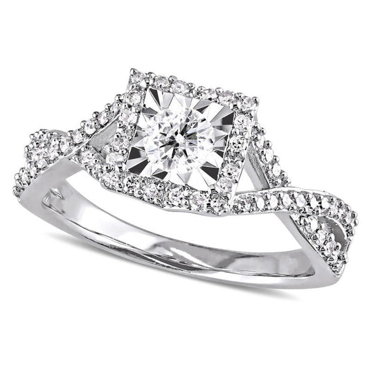 0.50 CT. T.W. Natural Diamond Square Frame Twist Engagement Ring in Sterling Silver