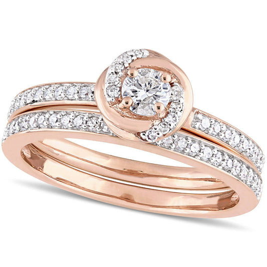 0.50 CT. T.W. Natural Diamond Swirl Frame Bridal Engagement Ring Set in Solid 10K Rose Gold