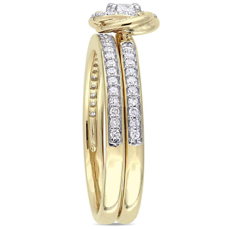 0.50 CT. T.W. Natural Diamond Swirl Bridal Engagement Ring Set in Solid 10K Yellow Gold