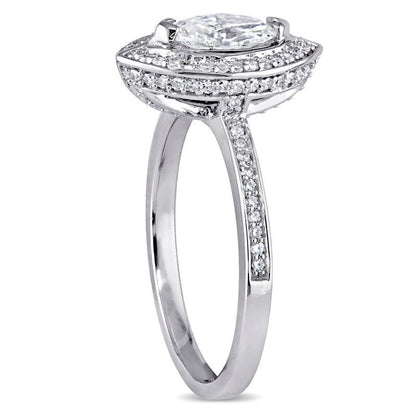 0.75 CT. T.W. Marquise Natural Diamond Frame Engagement Ring in Solid 14K White Gold
