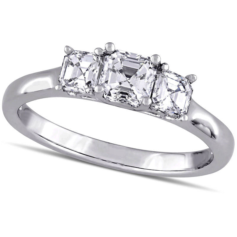 1.0 CT. T.W. Asscher-Cut Natural Diamond Three Stone Engagement Ring in Solid 14K White Gold (VS2/H)