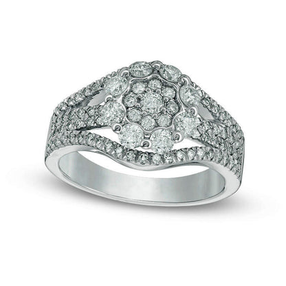 1.25 CT. T.W. Natural Diamond Flower Split Shank Engagement Ring in Solid 10K White Gold