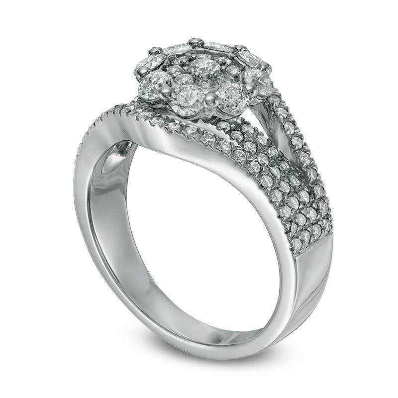 1.25 CT. T.W. Natural Diamond Flower Split Shank Engagement Ring in Solid 10K White Gold
