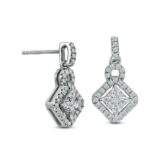 0.5 CT. T.W. Composite Diamond Tilted Square Frame Drop Earrings in 14K White Gold