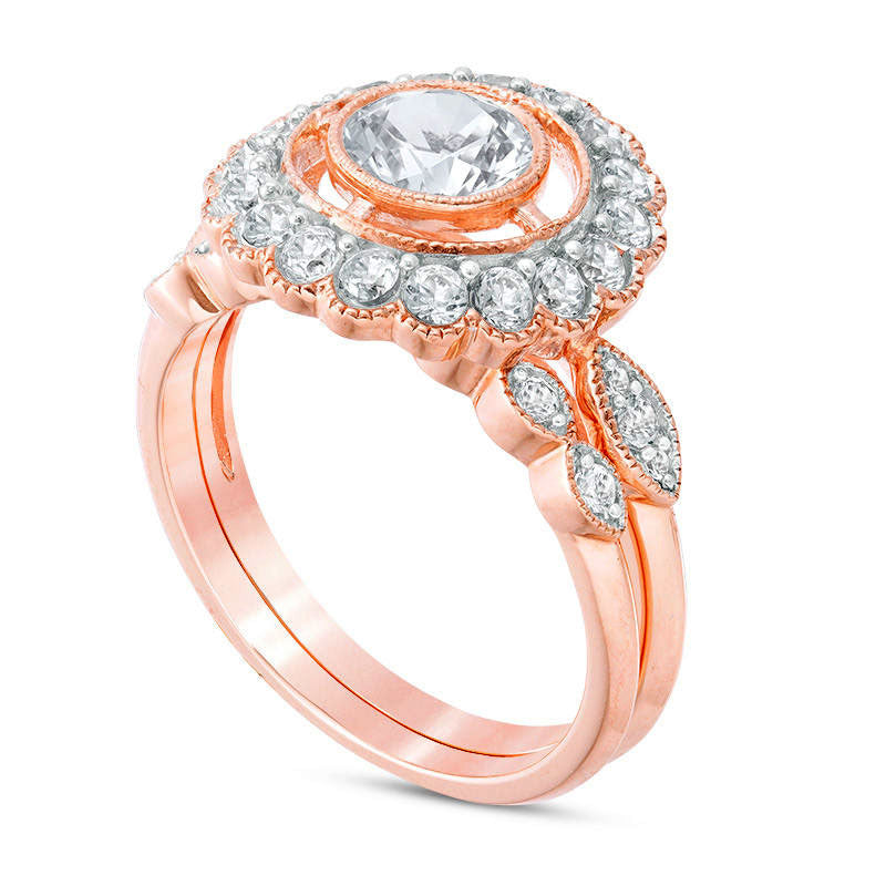 6.0mm Lab-Created White Sapphire Antique Vintage-Style Bridal Engagement Ring Set in Solid 10K Rose Gold