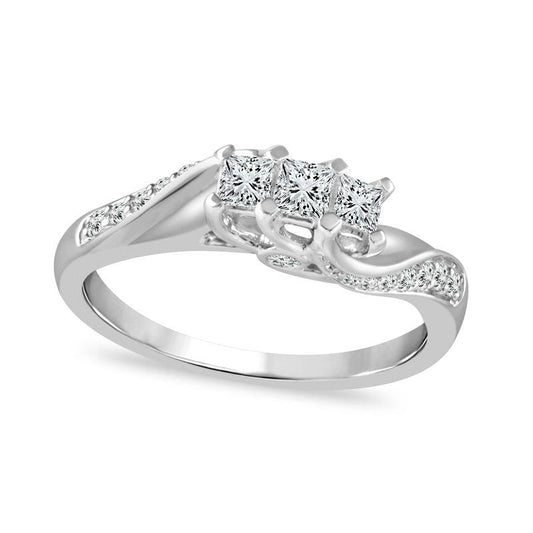 0.50 CT. T.W. Princess-Cut Natural Diamond Three Stone Engagement Ring in Solid 10K White Gold