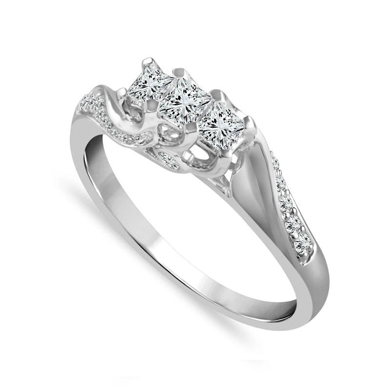 0.50 CT. T.W. Princess-Cut Natural Diamond Three Stone Engagement Ring in Solid 10K White Gold