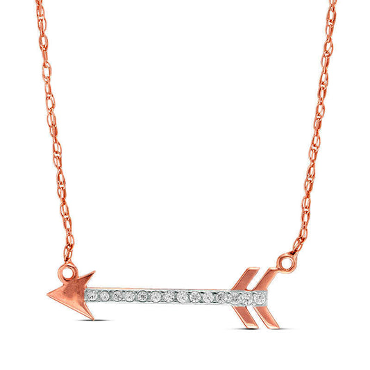 0.05 CT. T.W. Natural Diamond Laser-Cut Sideways Arrow Necklace in 10K Rose Gold