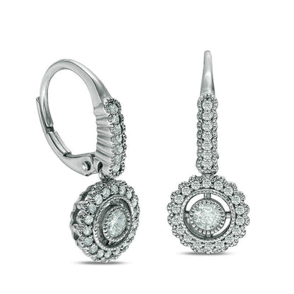 0.5 CT. T.W. Diamond Frame Vintage-Style Drop Earrings in 10K White Gold