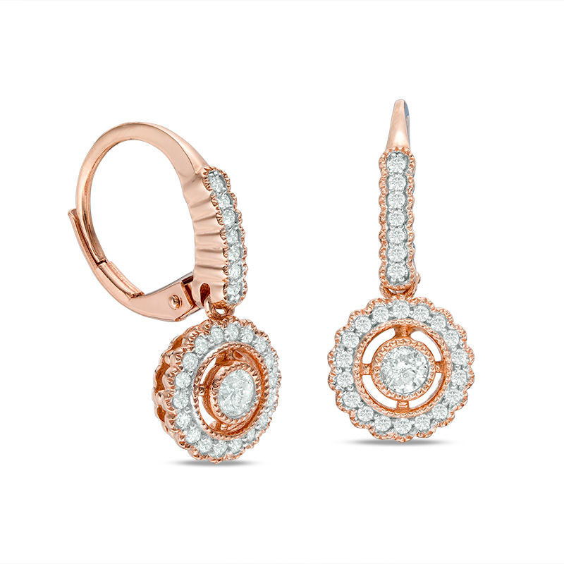 0.5 CT. T.W. Diamond Frame Vintage-Style Drop Earrings in 10K Rose Gold