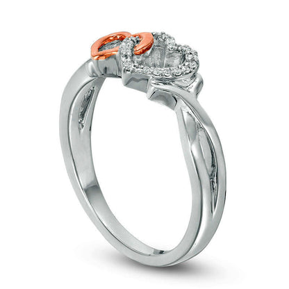 0.05 CT. T.W. Natural Diamond Interlocking Double Heart Ring in Sterling Silver and Solid 10K Rose Gold