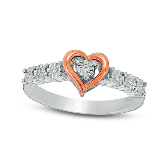 0.05 CT. T.W. Natural Diamond Heart Frame Promise Ring in Sterling Silver and Solid 10K Rose Gold