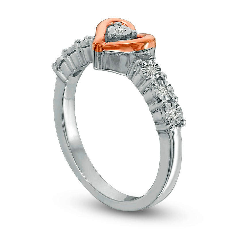 0.05 CT. T.W. Natural Diamond Heart Frame Promise Ring in Sterling Silver and Solid 10K Rose Gold