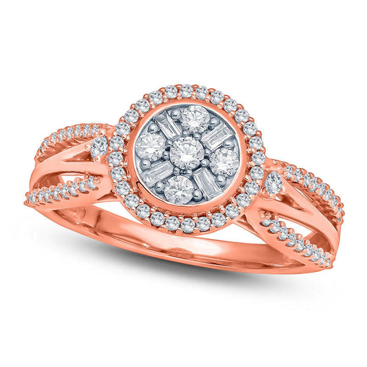 0.50 CT. T.W. Composite Natural Diamond Frame Multi-Row Split Shank Engagement Ring in Solid 10K Rose Gold