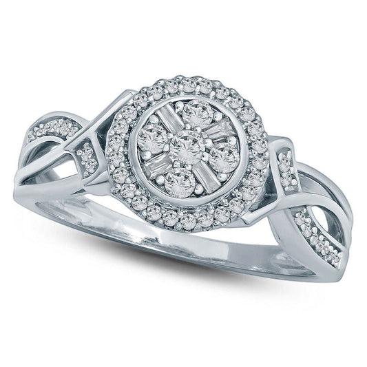 0.33 CT. T.W. Composite Natural Diamond Frame Crossover Shank Engagement Ring in Solid 10K White Gold