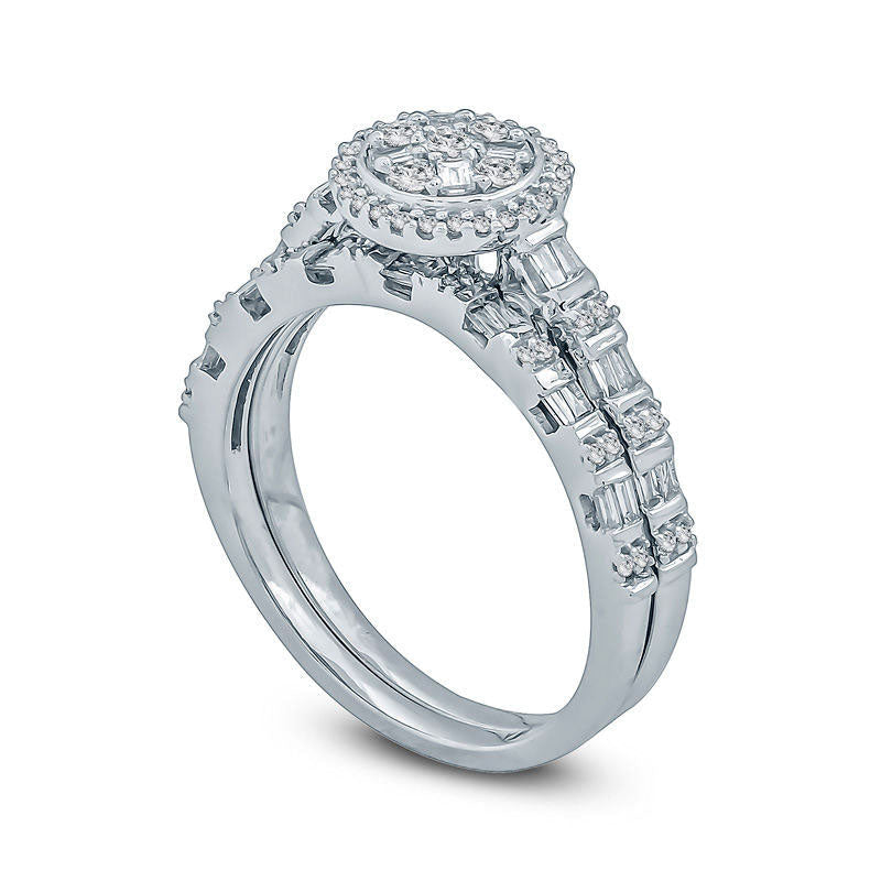 0.50 CT. T.W. Composite Natural Diamond Frame Alternating Shank Bridal Engagement Ring Set in Solid 10K White Gold